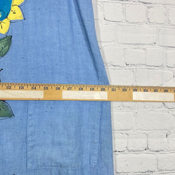 Mishi Maxi Linen Dress Women Small Chambray Hand Painted Artsy Pockets Boho - Picture 11 of 14